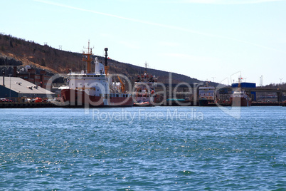 CCGS ships on pier in St. Johns Harbor ready for rescue operations