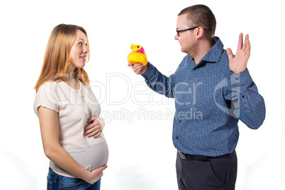 Husband with duch and pregnant wife