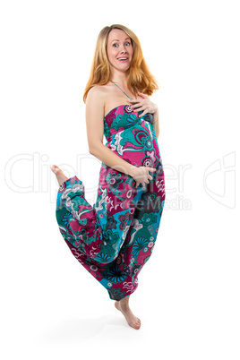 Pregnant woman with tummy jumping