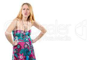 Serious Pregnant woman with tummy