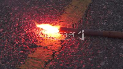 Burning Emergency Road Flare Close Up