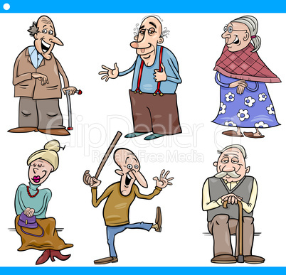 seniors people set cartoon illustration