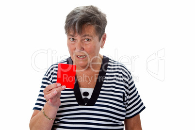 Seniorin zeigt rote Karte