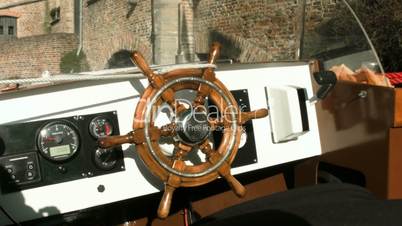 Helm of sailing boat.