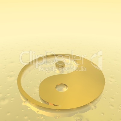 Golden yin yang symbol - 3D render
