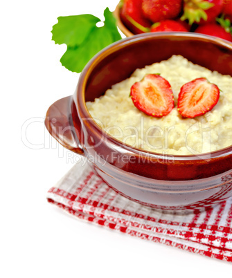 Oatmeal with strawberry on a napkin