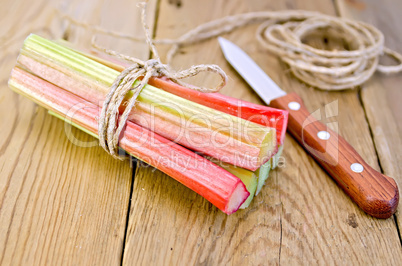 Rhubarb with coil of rope and knife on board