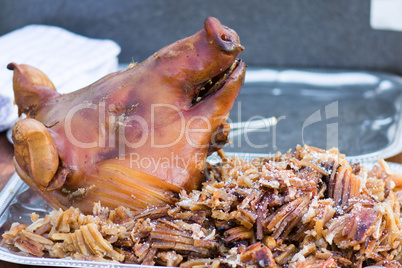 Head of a grilled suckling pig