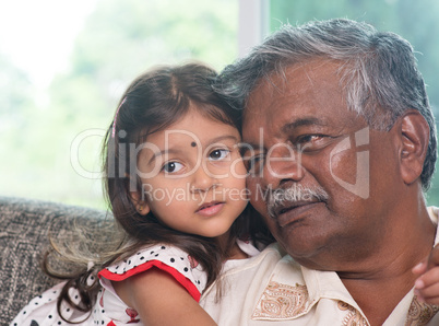 Grandparent and grandchild close up face