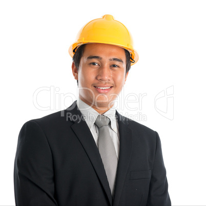 Asian man wearing yellow hardhat.