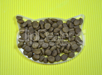Special cat food on plate with cat head shape