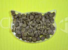 Special cat food on plate with cat head shape