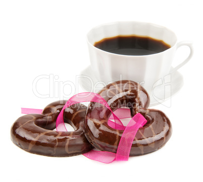 Heart-shaped cookies and a cup of coffee