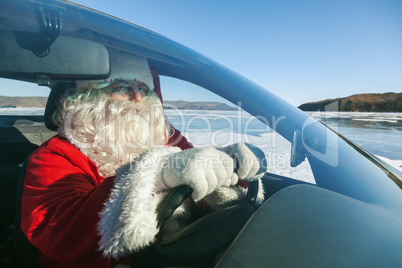 Portrait of Santa Claus in the car