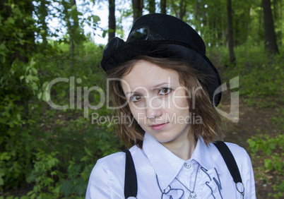 Steampunk woman on nature