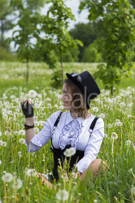 Steampunk woman on nature