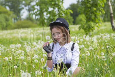 Steampunk woman on nature