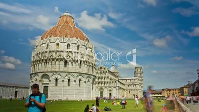 PISA, ITALY -  3 JUNE 2014: Tourists relax in Piazza dei Miracoli. Time Lapse on June 03 in Pisa, Italy