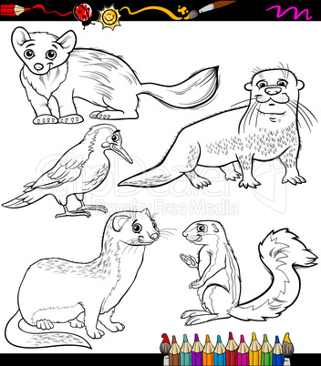 animals set cartoon coloring book