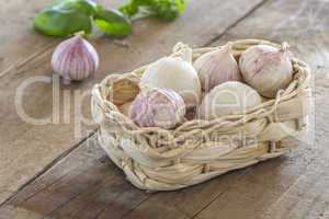 garlic cloves in a basket