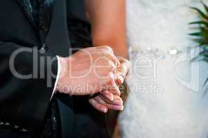 Couple holding hands at wedding ceremony