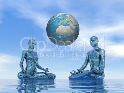 Blue meditation for earth - 3D render