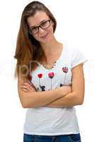 Standing teenager girl with glasses