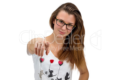 Teenager girl with glasses pointing her finger