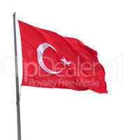 Turkish flag on flagpole waving in wind