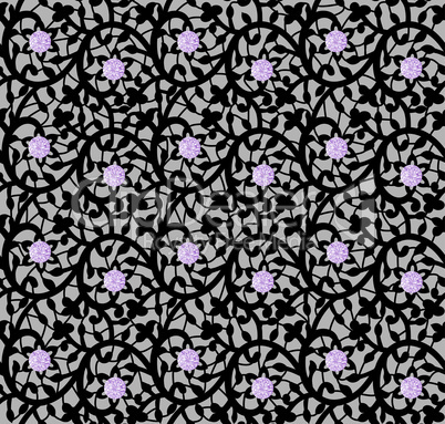 Black seamless floral pattern with lace and diamonds