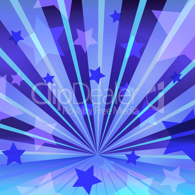 Abstract blue background with stars and radiating