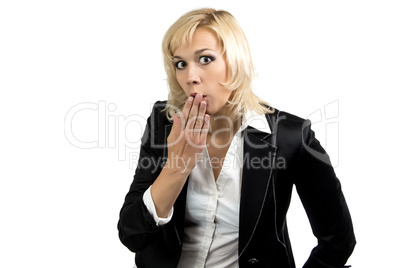 Portrait of surprised businesswoman in suit