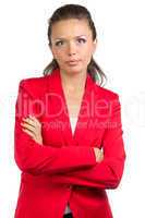 Portrait of businesswoman in red suit