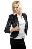 Portrait of businesswoman with thumb up