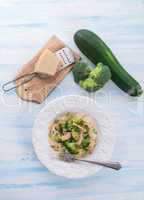 Farfalle pasta with zucchini and broccoli