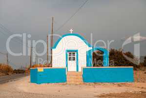 Classic blue and white chapel in Greece