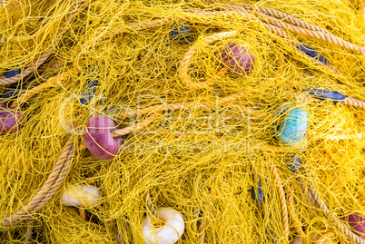 Yellow fishing net on a boat
