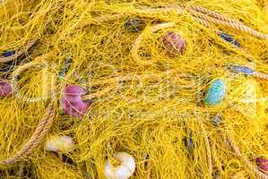 Yellow fishing net on a boat