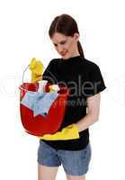 Woman with cleaning staff.