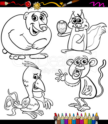 animals set cartoon coloring book