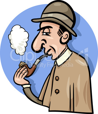 detective with pipe cartoon illustration