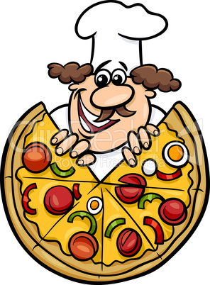 italian chef with pizza cartoon illustration