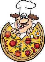 italian chef with pizza cartoon illustration