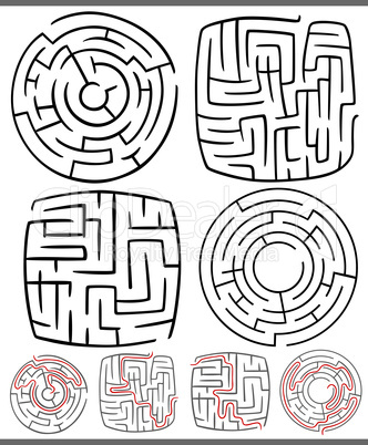 mazes or labyrinths diagrams set