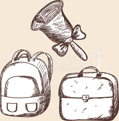 School bags and bell sketch.