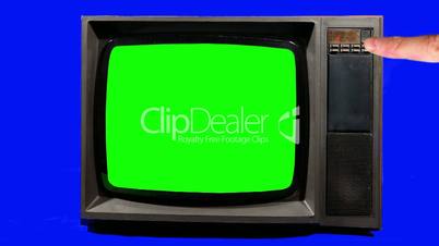 Old Television,  Turning Channels. Green Screen.