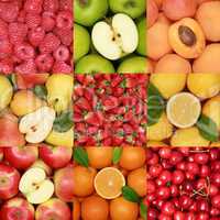 Collage mit Früchten und Obst