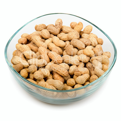 peanuts in a bowl isolated on white background