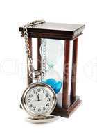 hourglass and a pocket watch