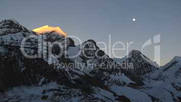 Purbung Himal at sunset.